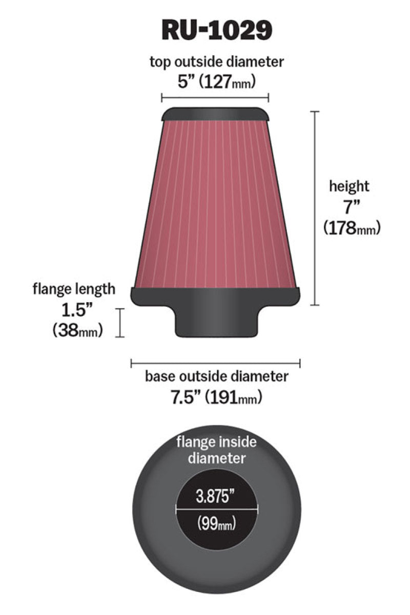 K&N Engineering K&N Universal Clamp-On Air Filter 3-7/8in FLG / 7-1/2in B / 5in T / 7in H