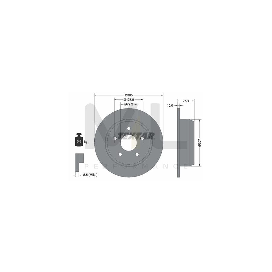 TEXTAR 92113700 Brake Disc Solid, without wheel hub, without wheel studs  - 1 piece