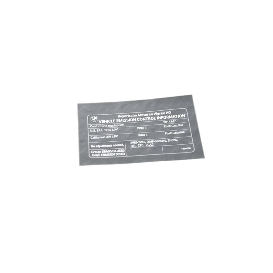 Genuine BMW 71227850365 F12 F13 F10 Label "Exhaust Emission" MY14 (Inc. M5)