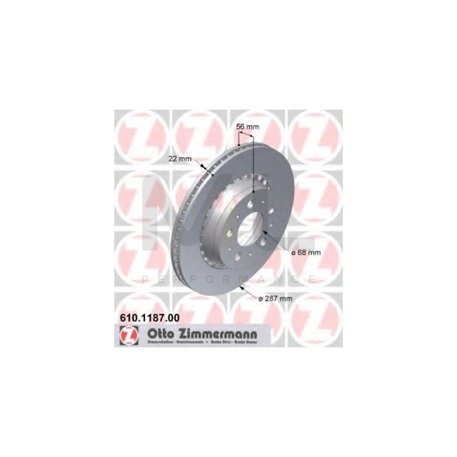 ZIMMERMANN 610.1187.00 Brake Disc Externally Vented  - 1 piece