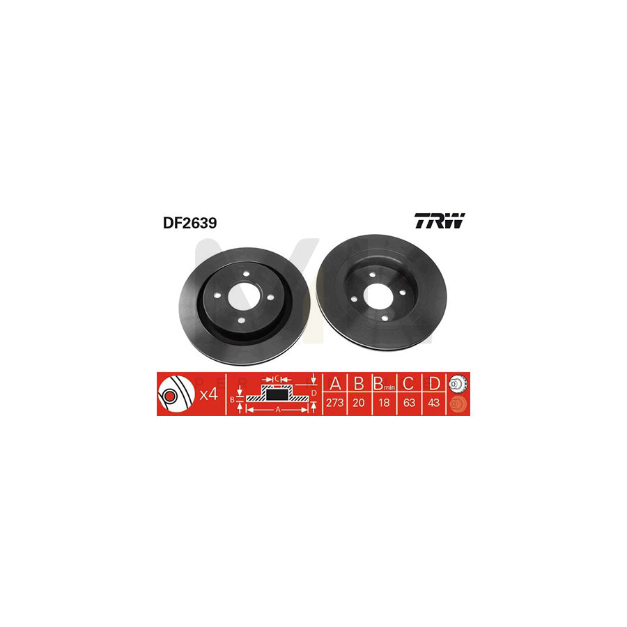 TRW DF2639 Brake Disc Vented  - 1 piece