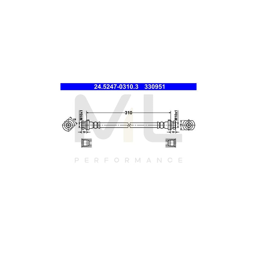 ATE 24.5247-0310.3 Brake Hose for NISSAN ALMERA 310mm