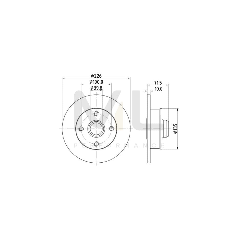 HELLA PRO 8DD 355 113-461 Brake Disc Solid, Coated, with ABS sensor ring, without wheel studs | ML Performance Car Parts