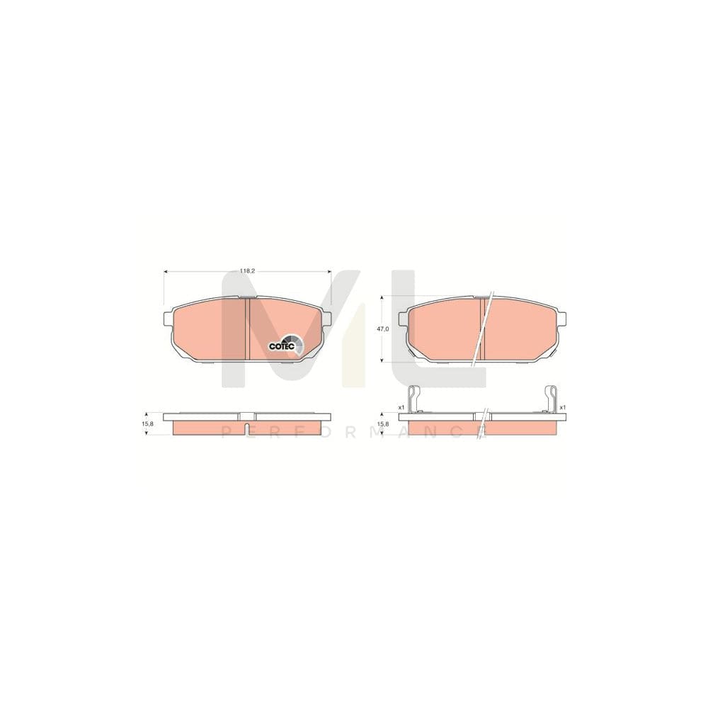 TRW Cotec Gdb3344 Brake Pad Set For Kia Sorento I (Jc) With Acoustic Wear Warning, With Accessories