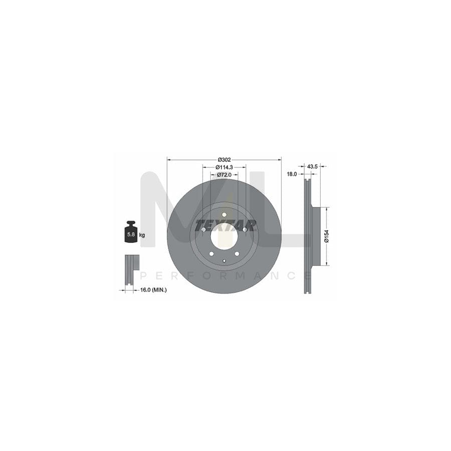 TEXTAR PRO 92174503 Brake Disc for MAZDA RX-8 (SE, FE) Internally Vented, Coated, without wheel hub, without wheel studs  - 1 piece