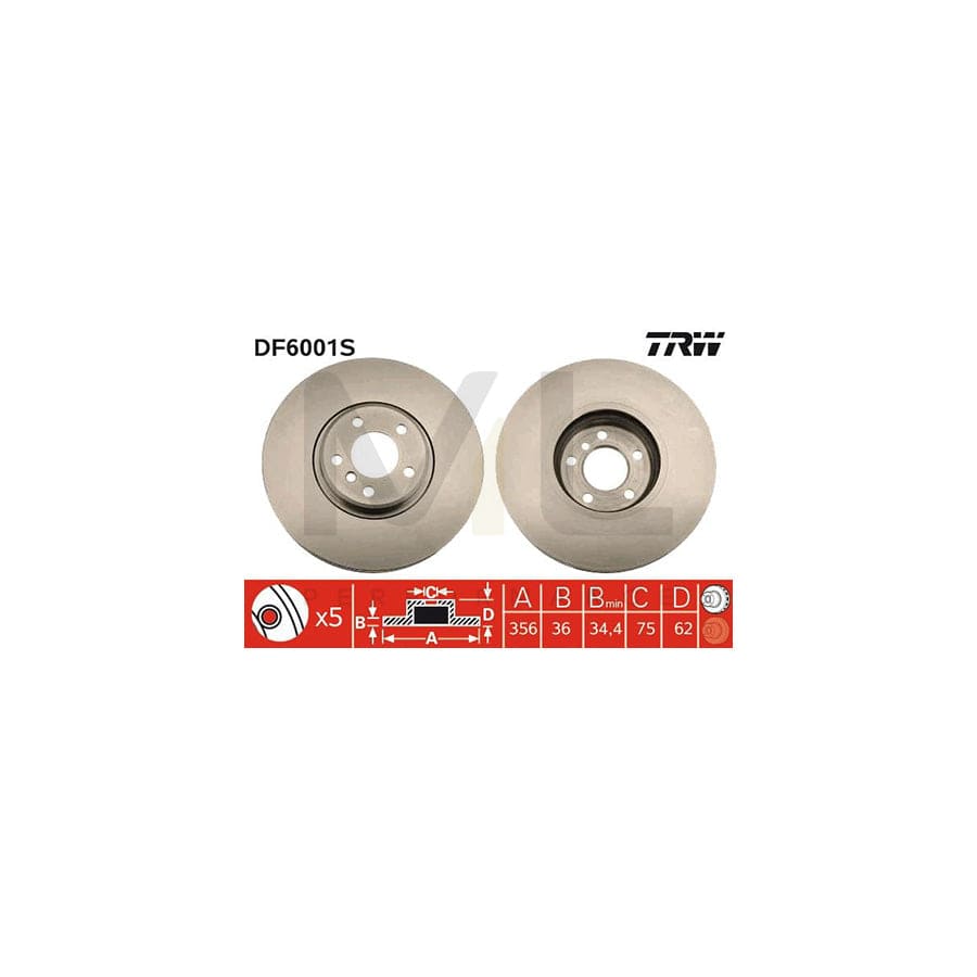 TRW DF6001S Brake Disc for BMW X5 (E53) Vented  - 1 piece