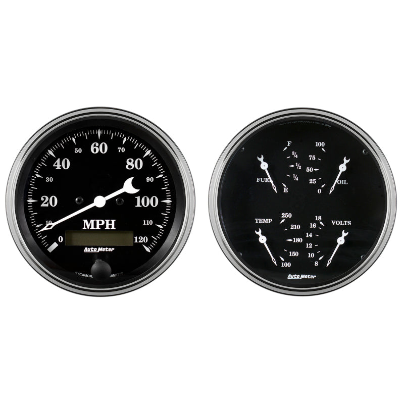 AutoMeter Auto Meter Gauge Kit 2 pc. Quad & Speedometer 5in Old Tyme Black
