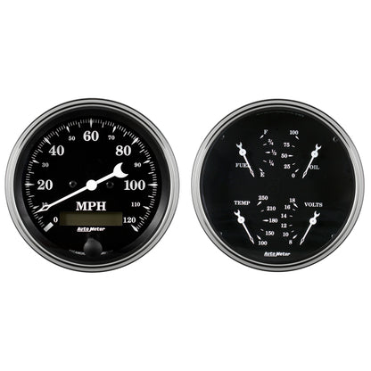 AutoMeter Auto Meter Gauge Kit 2 pc. Quad & Speedometer 5in Old Tyme Black