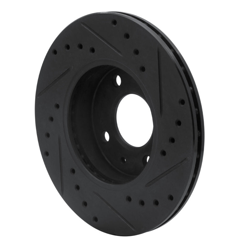 R1 Concepts R1 88-06 Nissan NX Front Left Drilled & Slotted Black Brake Rotor