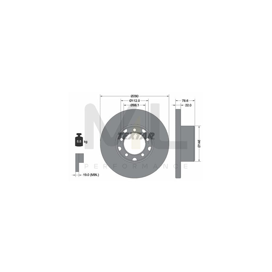 TEXTAR 93054600 Brake Disc suitable for MERCEDES-BENZ T2 Solid, without wheel hub, without wheel studs  - 1 piece