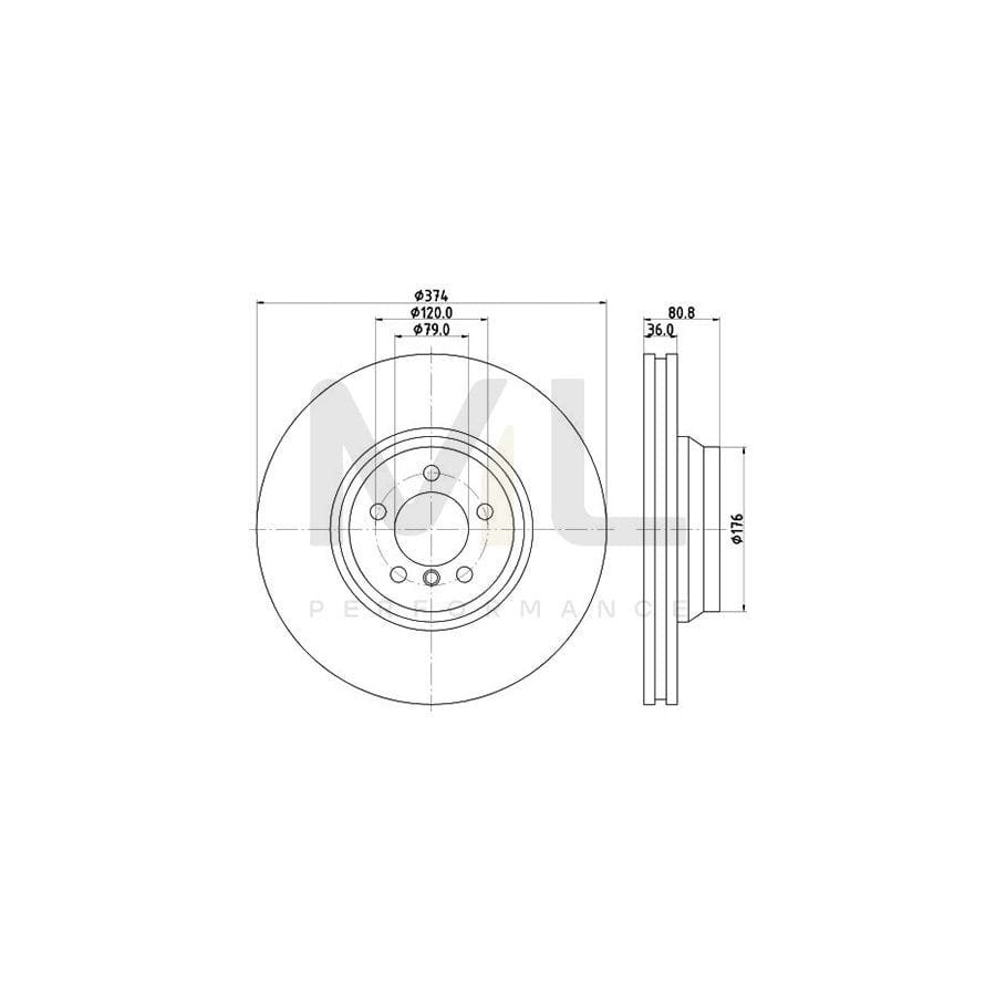 HELLA PRO 8DD 355 110-001 Brake Disc for BMW 7 (E65, E66, E67) Internally Vented, Coated, without wheel hub, without wheel studs | ML Performance Car Parts