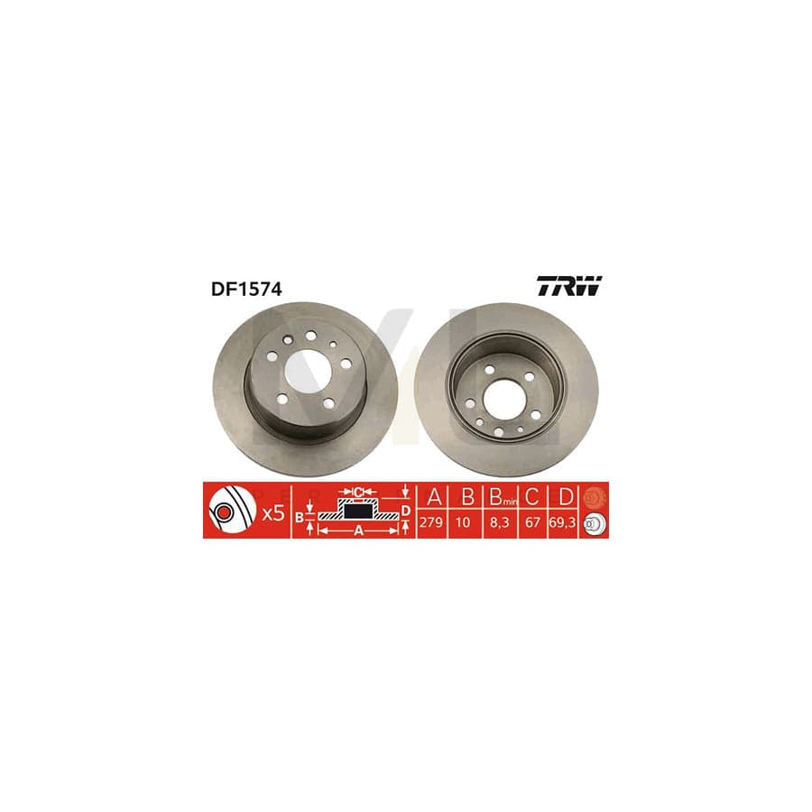 TRW DF1574 Brake Disc Solid, Painted  - 1 piece