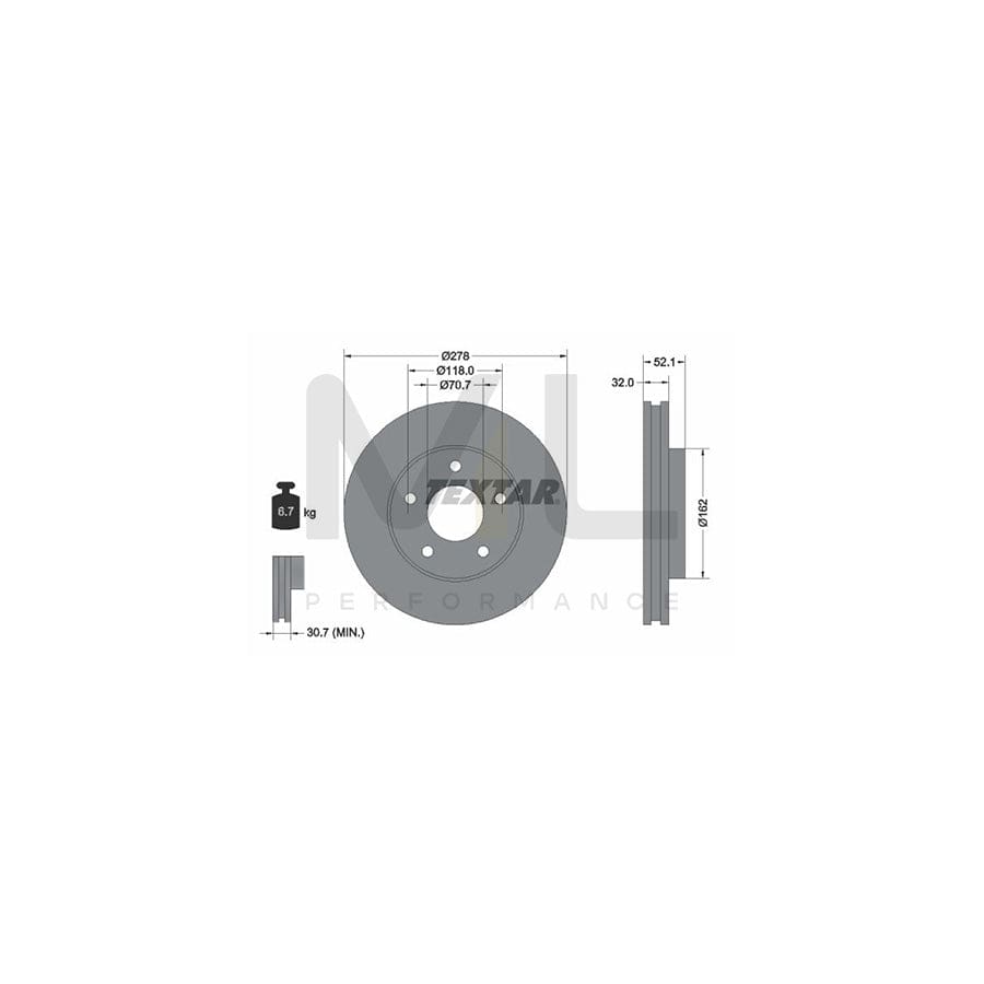 TEXTAR 92091500 Brake Disc Internally Vented, without wheel hub, without wheel studs  - 1 piece