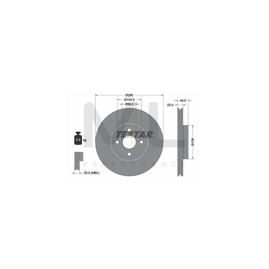 TEXTAR 92304205 Brake Disc Internally Vented, Coated, High-carbon, without wheel hub  - 1 piece