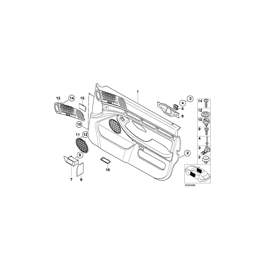Genuine BMW 51412499344 E39 Door Trim Panel, Front Right SCHWARZ O5SW (Inc. M5)