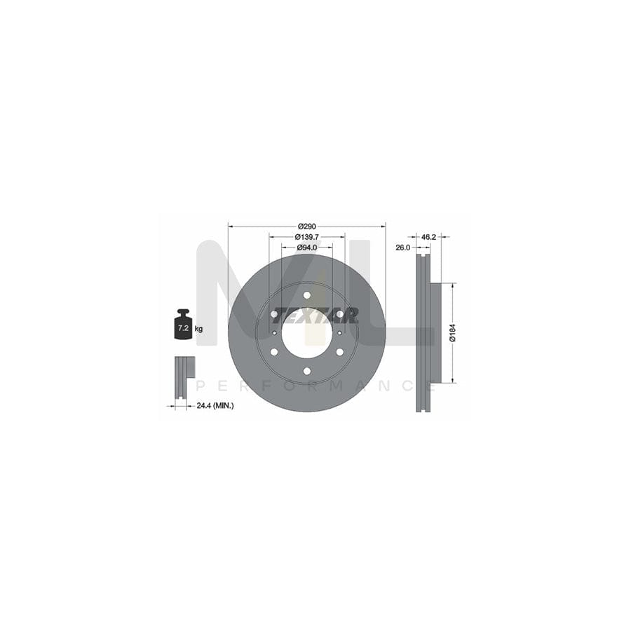 TEXTAR 92167100 Brake Disc for MITSUBISHI Pajero / Shogun IV (V80) Internally Vented, without wheel hub, without wheel studs  - 1 piece