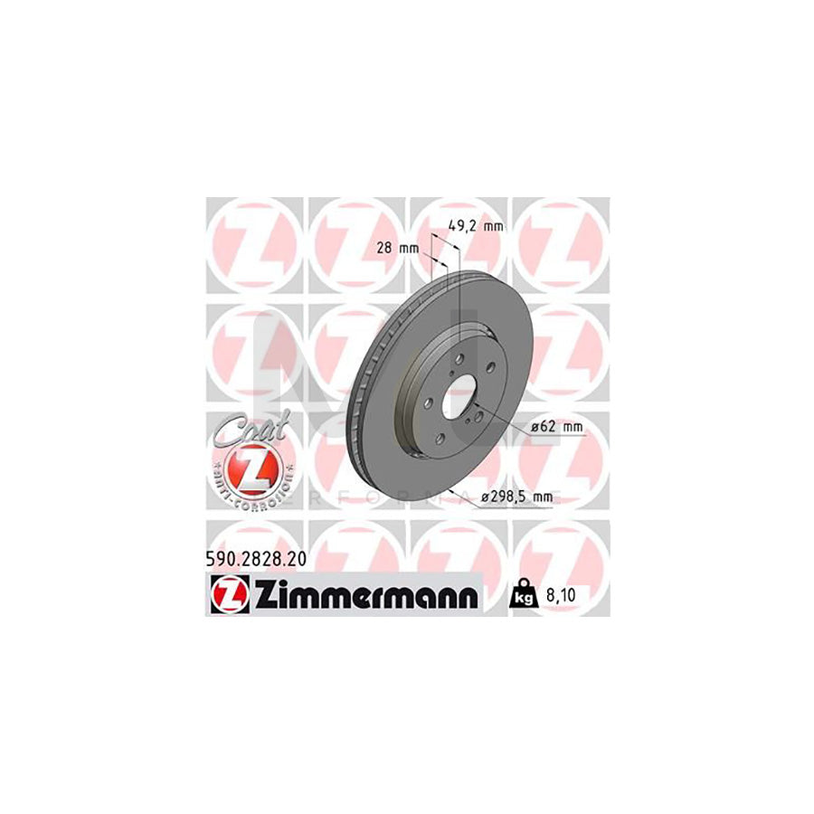 ZIMMERMANN 590.2828.20 Brake Disc for TOYOTA C-HR (AX10) Externally Vented, Coated  - 1 piece