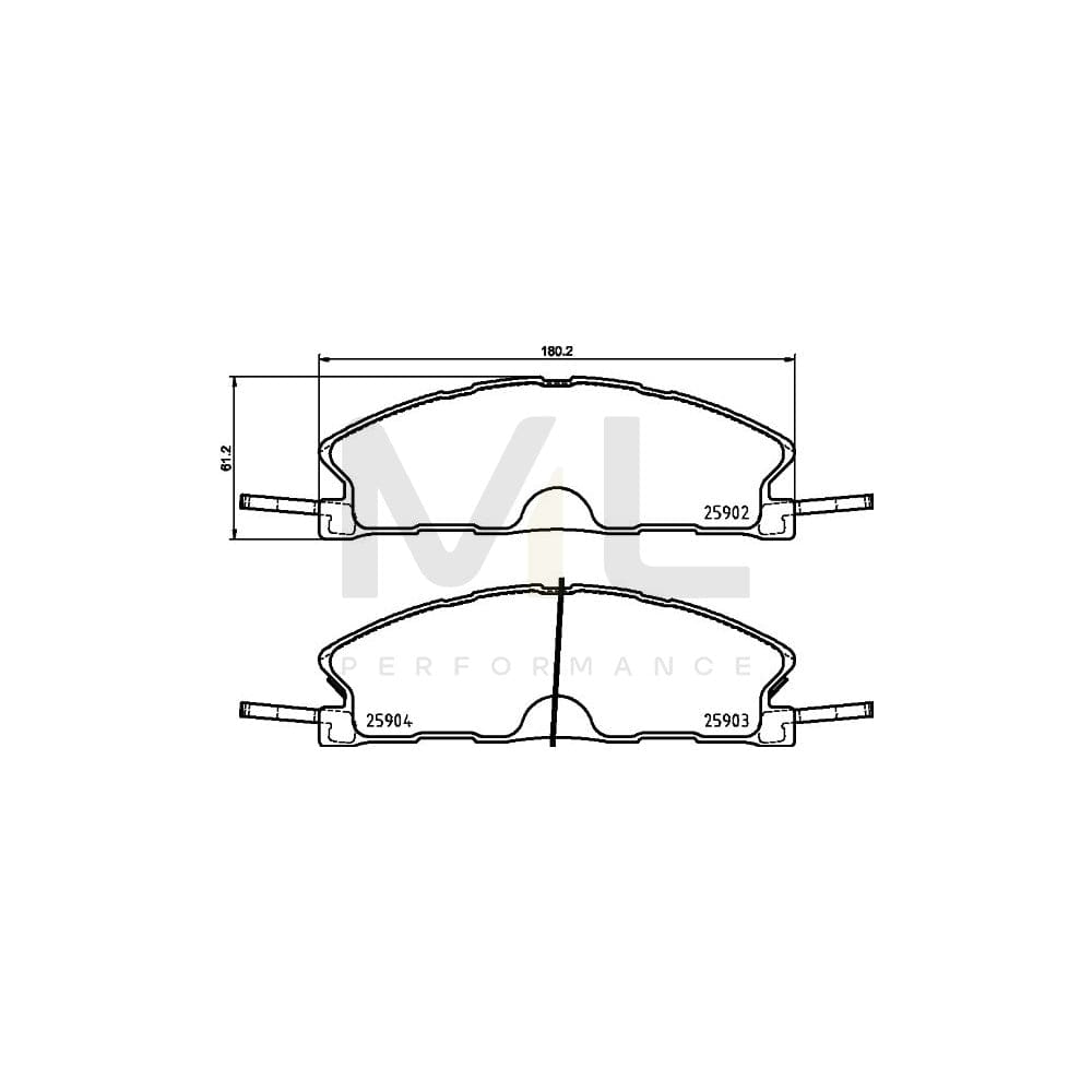 Hella 8DB 355 025-071 Brake Pad Set Not Prepared For Wear Indicator, With Accessories | ML Performance Car Parts