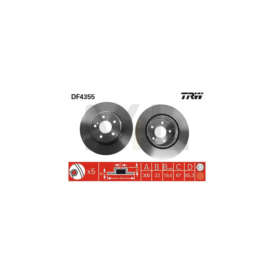 TRW DF4355 Brake Disc Vented, Painted  - 1 piece