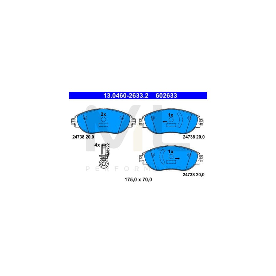 ATE 13.0460-2633.2 Brake pad set not prepared for wear indicator, without integrated wear warning contact, with brake caliper screws