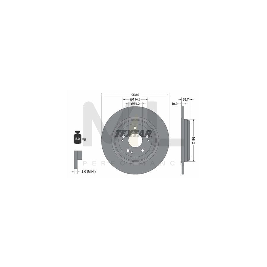 TEXTAR 92306103 Brake Disc for HONDA CR-V V (RW, RT) Solid, Coated, without wheel hub, without wheel studs  - 1 piece