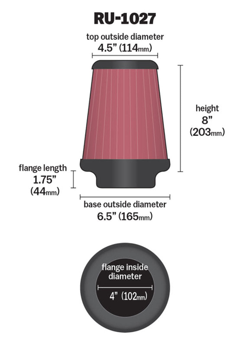 K&N Engineering K&N Universal Clamp-On Air Filter 4in FLG / 6-1/2in B / 4-1/2in T / 8in H
