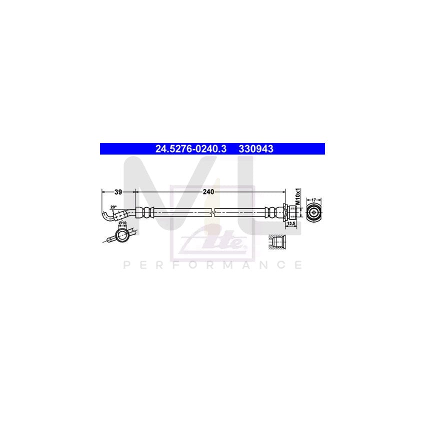 ATE 24.5276-0240.3 Brake Hose for TOYOTA AVENSIS 240mm, M10x1
