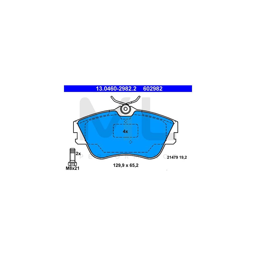 ATE 13.0460-2982.2 Brake pad set for VW TRANSPORTER excl. wear warning contact, with brake caliper screws