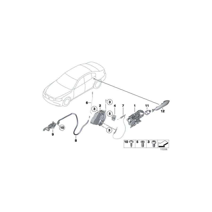Genuine BMW 51227199442 F02 F01 Operating Rod, Door Rear Right SSR (Inc. 730dX, Hybrid 7L & 730i)