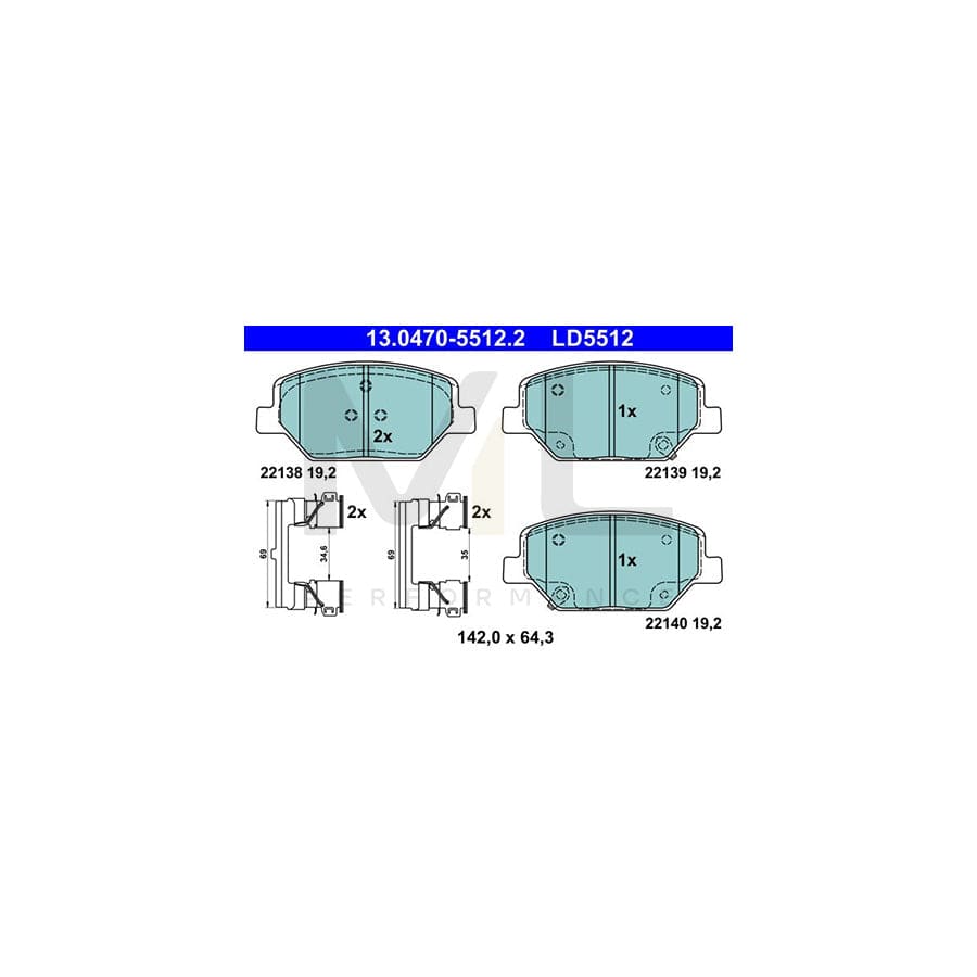 ATE 13.0470-5512.2 Brake pad set with acoustic wear warning, with accessories