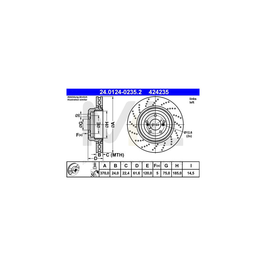 ATE 24.0124-0235.2 Brake Disc Perforated / Vented, Two-piece brake disc, Coated, High-carbon, with bolts/screws