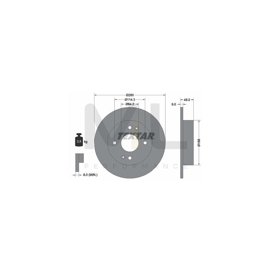 TEXTAR 92320203 Brake Disc for HONDA ACCORD Solid, Coated, without wheel hub, without wheel studs  - 1 piece