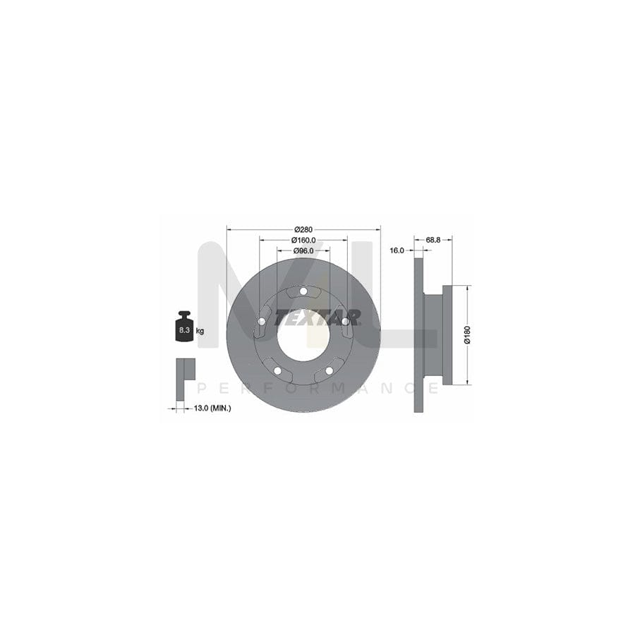 TEXTAR 92159103 Brake Disc for FORD TRANSIT Solid, Coated, with ABS sensor ring, without wheel hub, without wheel studs  - 1 piece