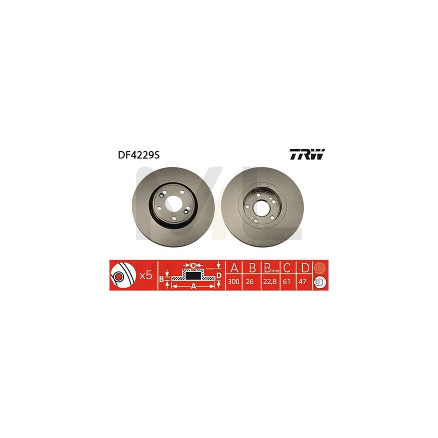 TRW DF4229S Brake Disc for RENAULT LAGUNA Vented, Painted  - 1 piece