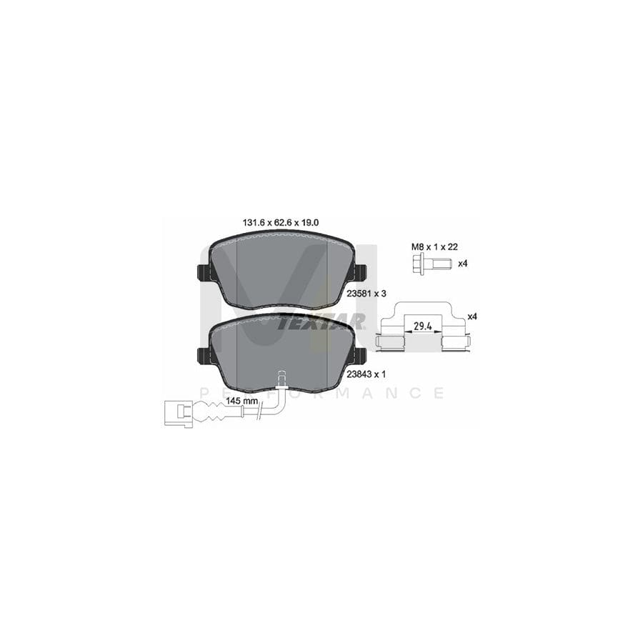 TEXTAR 2358102 Brake pad set with integrated wear warning contact, with brake caliper screws, with accessories