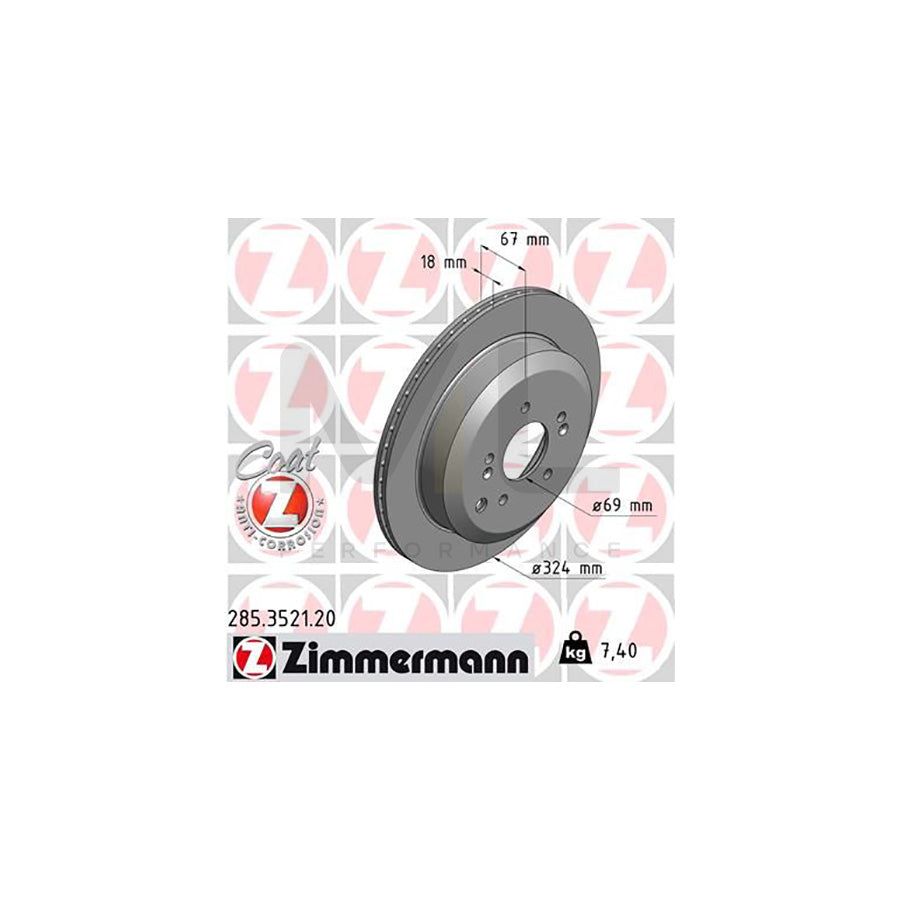 ZIMMERMANN COAT Z 285.3521.20 Brake Disc for HYUNDAI ix55 (EN) Internally Vented, Coated  - 1 piece