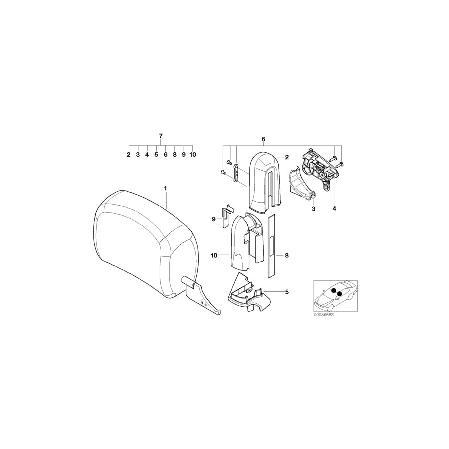 Genuine BMW 52108255628 E46 Headrest Leather Right GRAU (Inc. 330Ci, 330Cd & 320Ci)