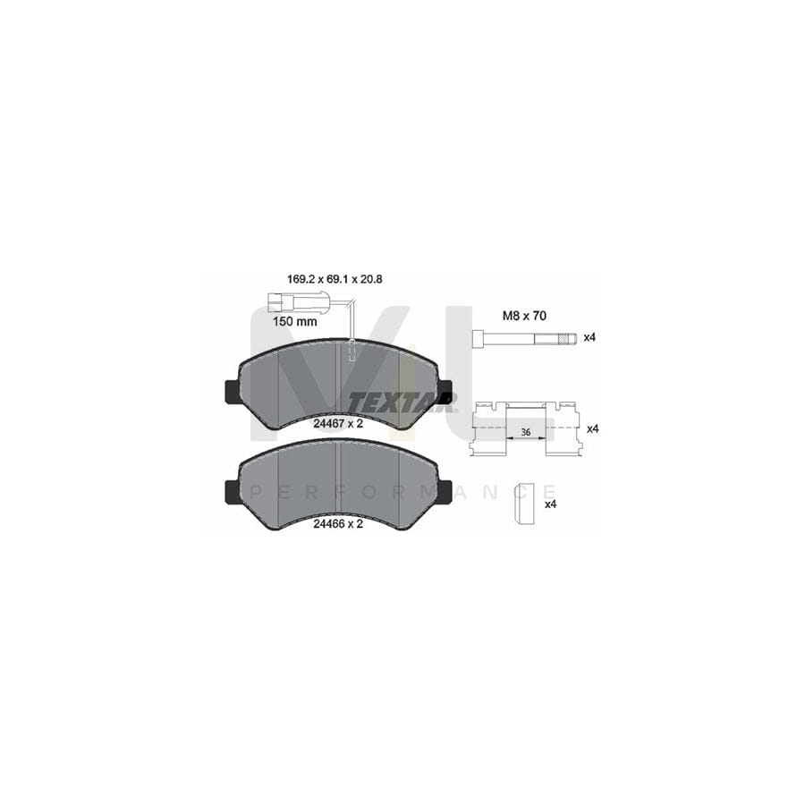 TEXTAR 2446705 Brake pad set for FIAT DUCATO with integrated wear warning contact, with brake caliper screws, with accessories