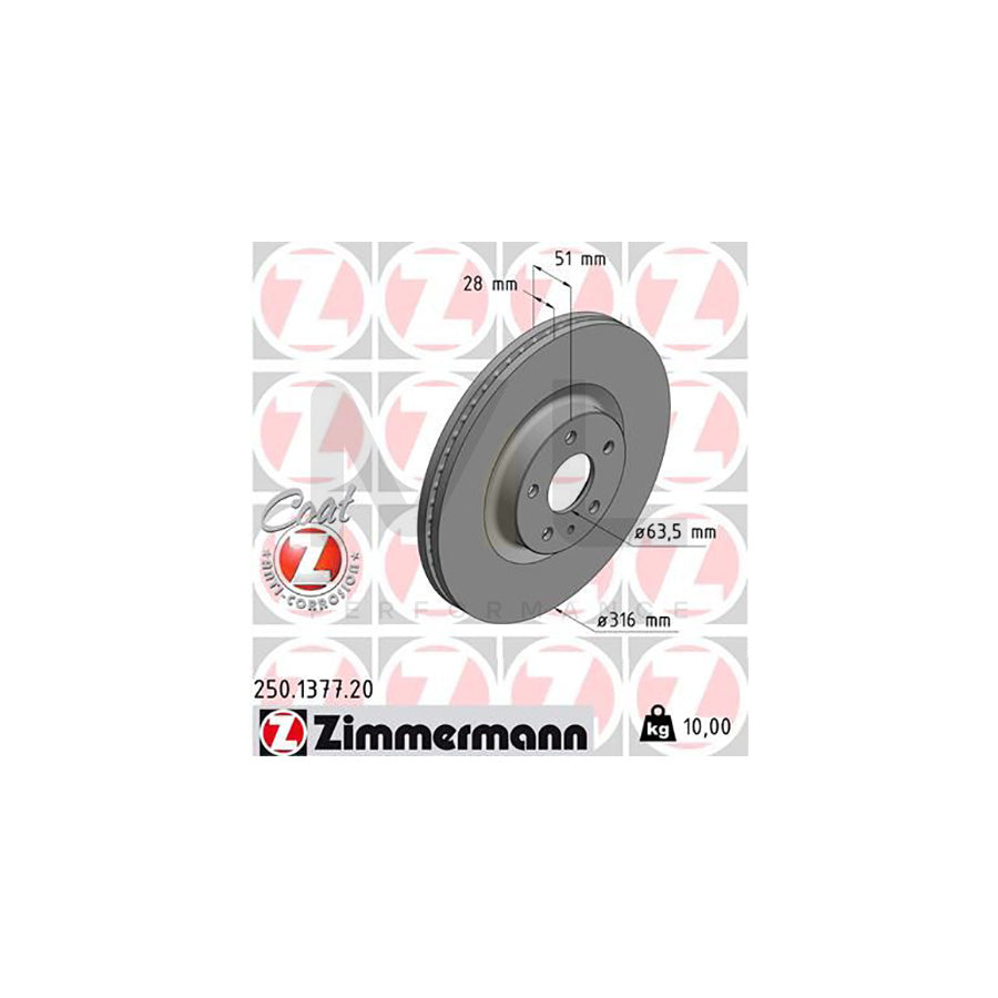 ZIMMERMANN COAT Z 250.1377.20 Brake Disc for FORD Mondeo Mk5 Estate (CF) Internally Vented, Coated  - 1 piece