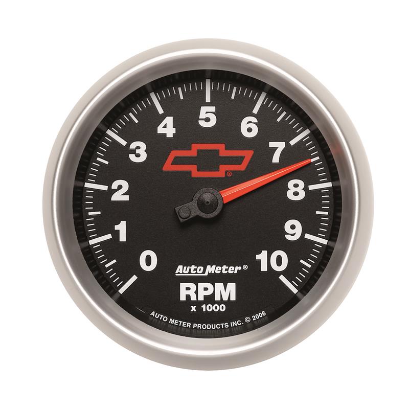 AutoMeter Gauge Tachometer 3-3/8in. 10K RPM In-Dash Chevy Red Bowtie Black