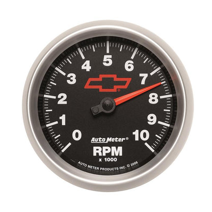 AutoMeter Gauge Tachometer 3-3/8in. 10K RPM In-Dash Chevy Red Bowtie Black