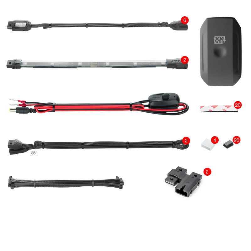 XKGLOW XK Glow Strip Million Color XKCHROME Smartphone App ATV/Motorcycle LED Light Kit 6xPod + 2x10In