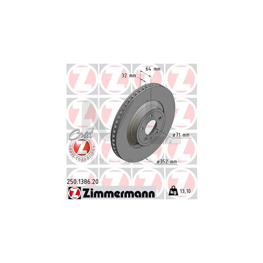 ZIMMERMANN COAT Z 250.1386.20 Brake Disc for FORD USA MUSTANG Externally Vented, Coated, High-carbon  - 1 piece