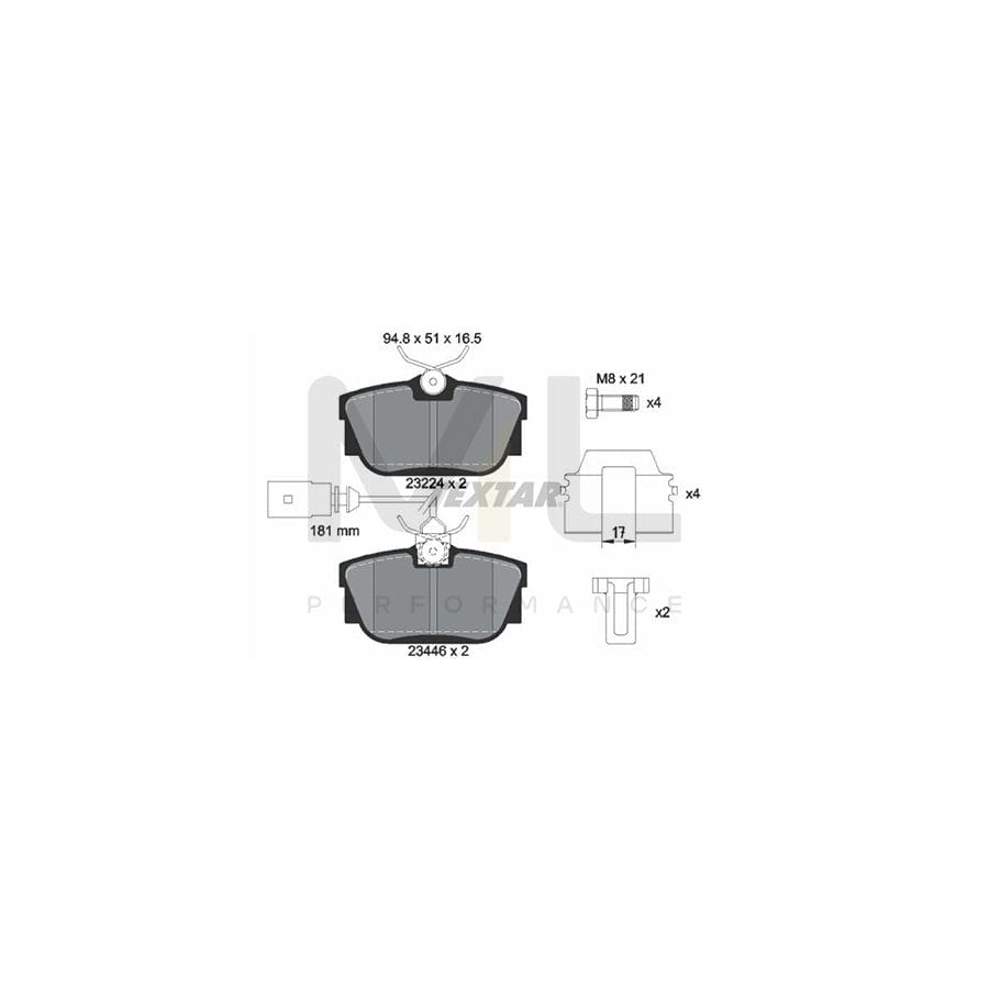 TEXTAR 2344605 Brake pad set with integrated wear warning contact, with brake caliper screws, with accessories
