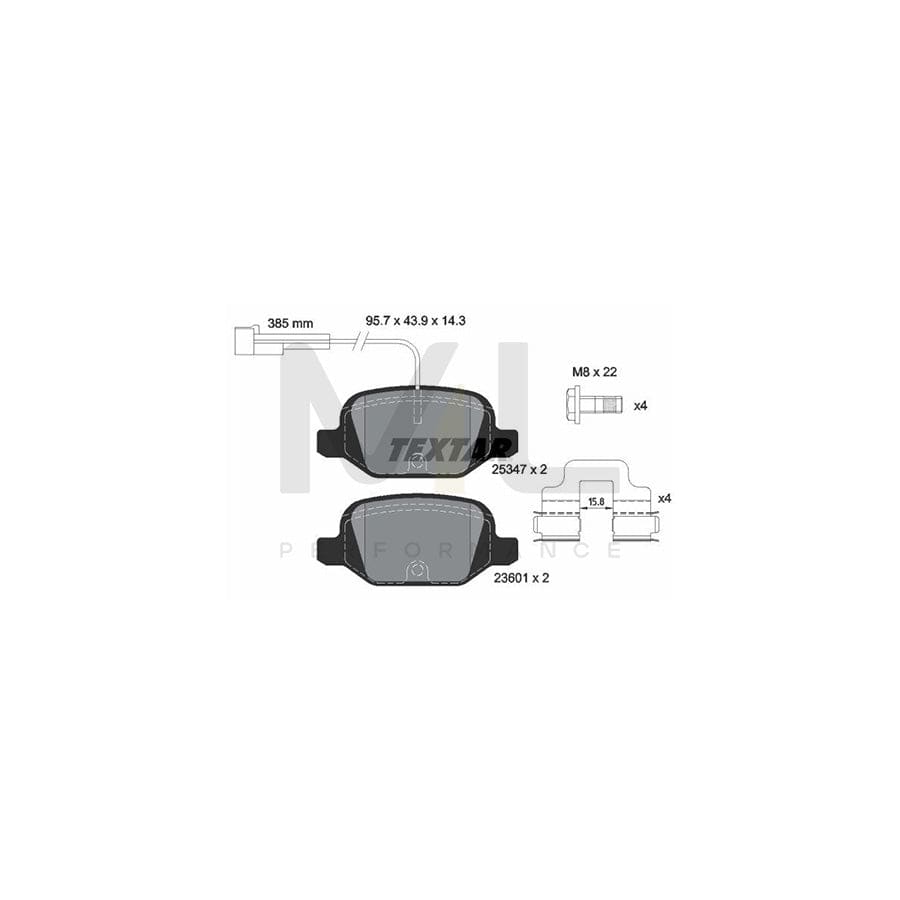TEXTAR 2534701 Brake pad set with integrated wear warning contact, with brake caliper screws, with accessories