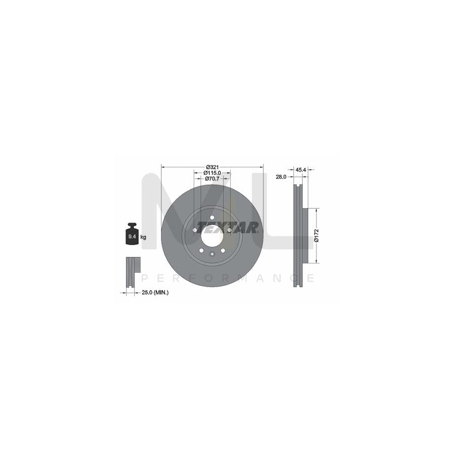 TEXTAR 92305505 Brake Disc Internally Vented, Coated, High-carbon, without wheel hub, without wheel studs  - 1 piece