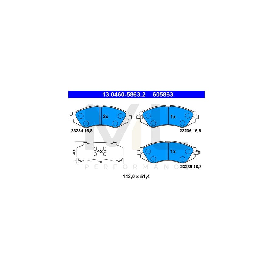 ATE 13.0460-5863.2 Brake pad set with acoustic wear warning, with anti-squeak plate