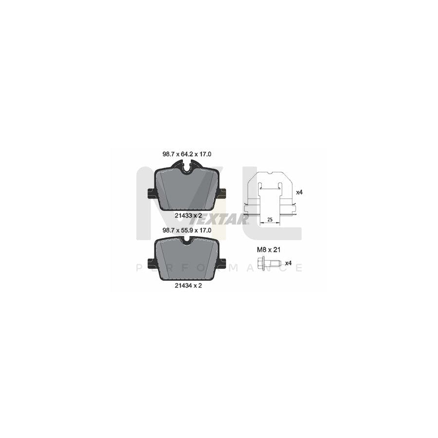 TEXTAR 2143301 Brake pad set prepared for wear indicator, with brake caliper screws, with accessories