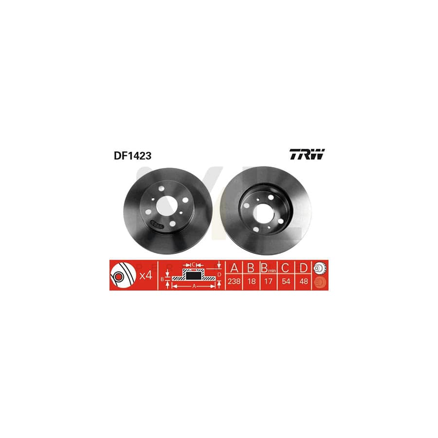 TRW DF1423 Brake Disc for TOYOTA COROLLA Vented, Painted  - 1 piece