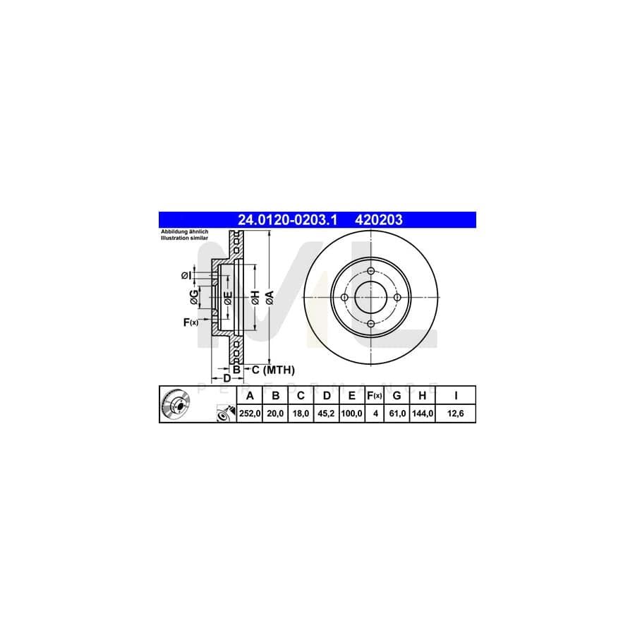 ATE 24.0120-0203.1 Brake Disc for NISSAN ALMERA Vented, Coated  - 1 piece